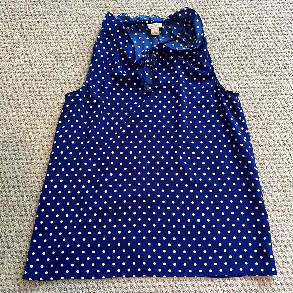 J. Crew Blue and White Polka Dot Sleeveless Blouse Size 2